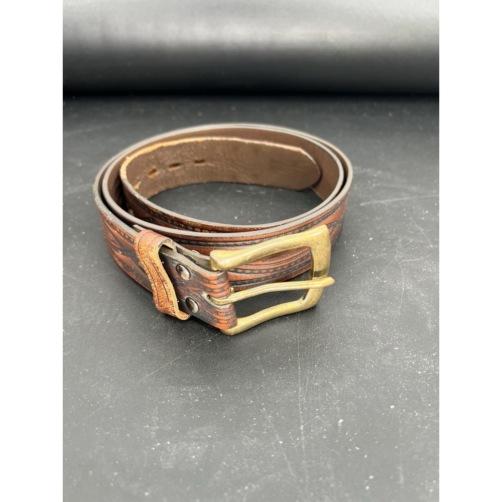 VTG Wrangler Western Brown Leather Embossed Belt Cowboy
